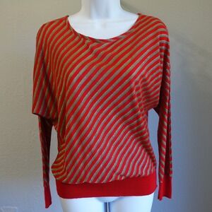 Kitty Hawk 80s Red Gold Stripe Dolman Sleeve Sweater Top Vintage Retro Medium‎